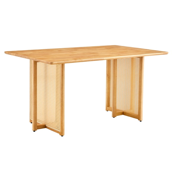 Chinese Country Retro Solid Wood Dining Table, Simple Modern Faux Rattan Dining Table. Natural style, ideal for dining room, living room and office.
