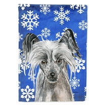 Chinese Crested Blue Snowflake Winter Garden Flag
