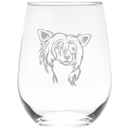 C&M Personal Gifts 17 oz Chinese Crested Dog Stemless Wine Glass (Style C2)