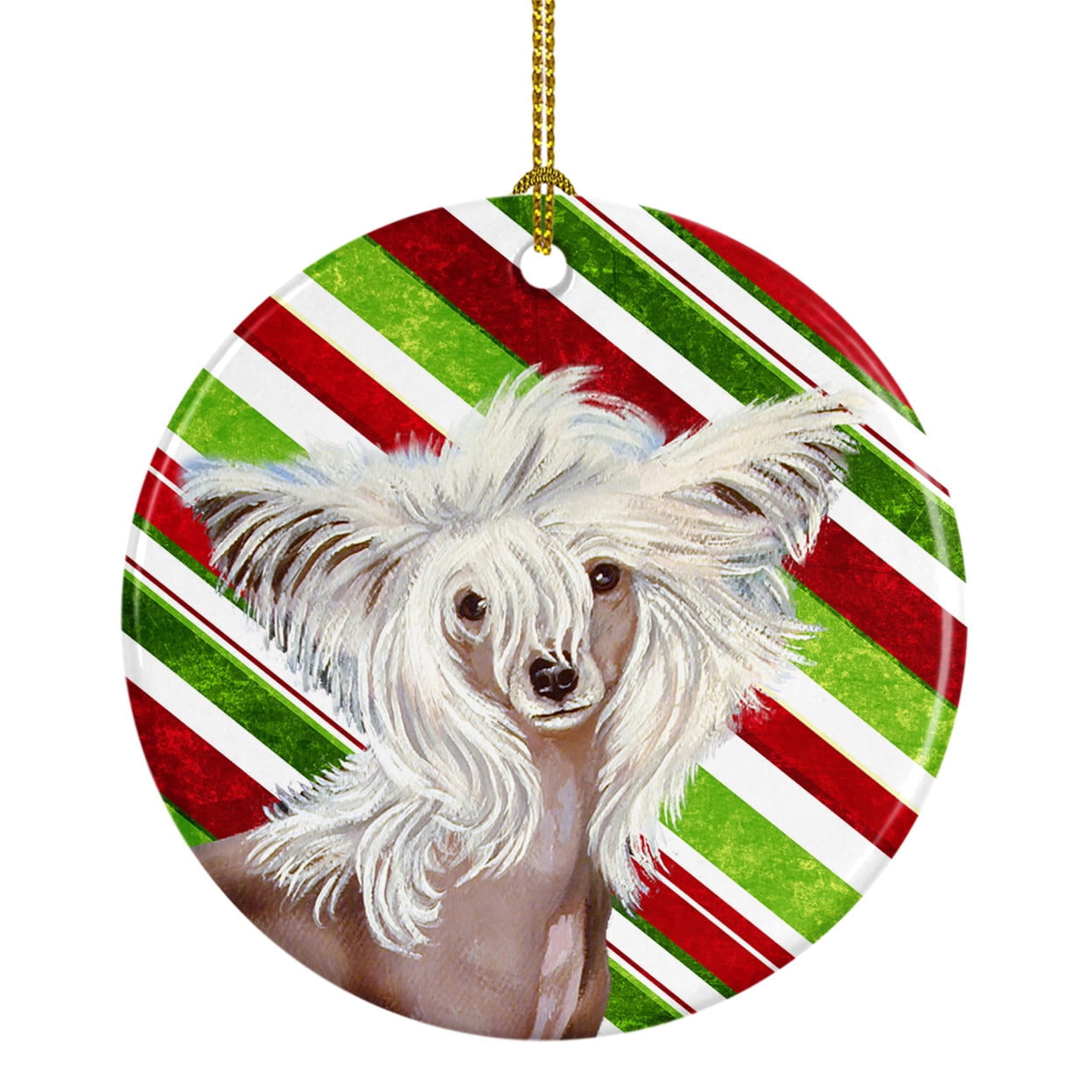 Chinese Crested Candy Cane Holiday Christmas Ceramic Ornament LH9257
