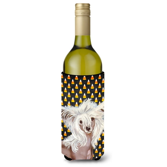 Chinese Crested Candy Corn Halloween Portrait Wine Bottle Hugger