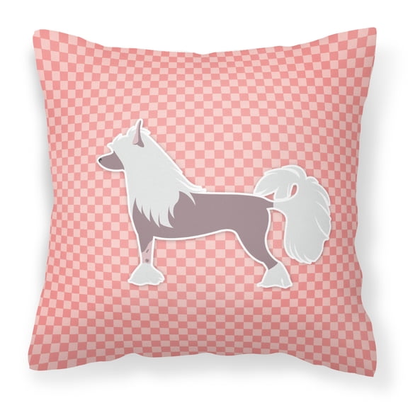 Chinese Crested Checkerboard Pink Fabric Decorative Pillow