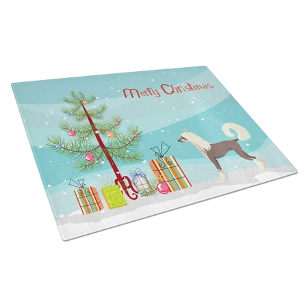 Chinese Crested Christmas Tree Glass Cutting Board Large