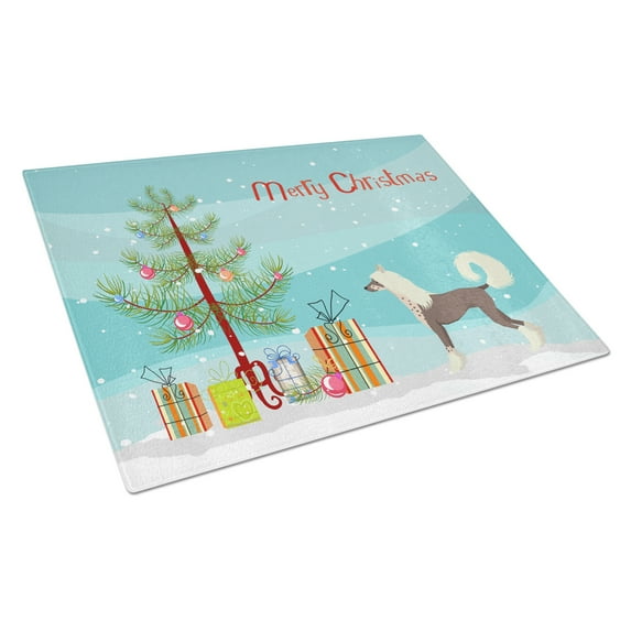 Chinese Crested Christmas Tree Glass Cutting Board Large