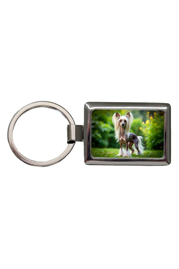 Chinese Crested Dog Photo Metal Rectangle Keychain