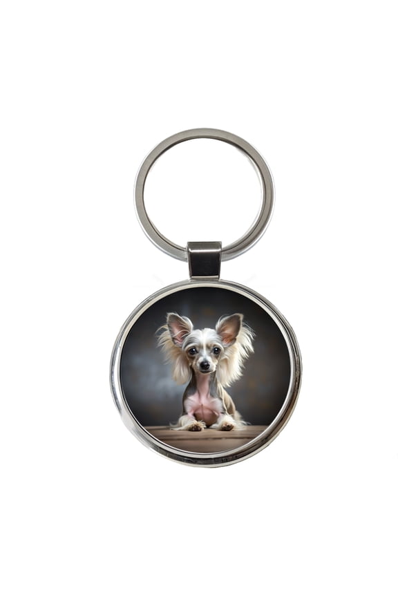 Chinese Crested Dog Puppy Photo Metal Round Keychain