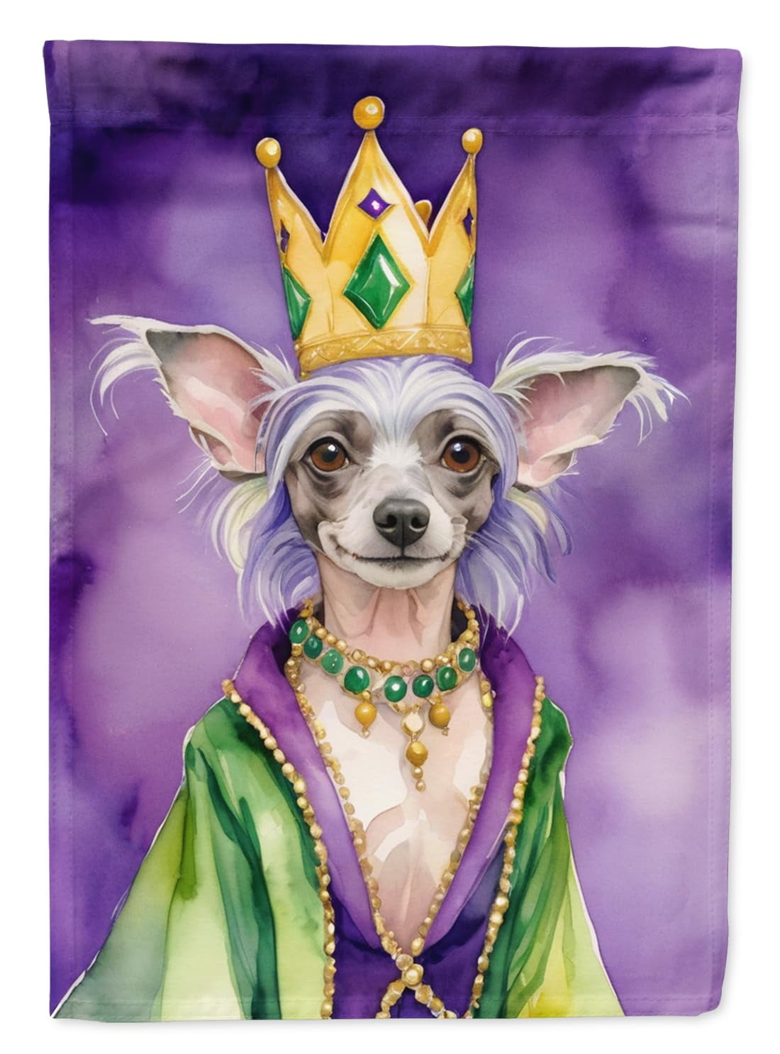 Chinese Crested King of Mardi Gras Garden Flag 11.25 in x 15.5 in