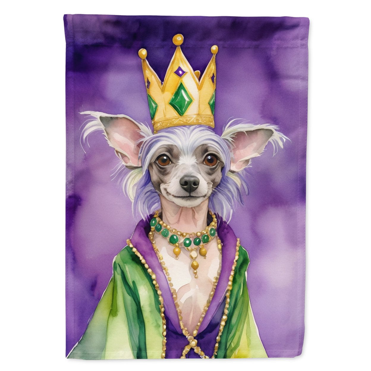 Chinese Crested King of Mardi Gras House Flag 28 in x 40 in