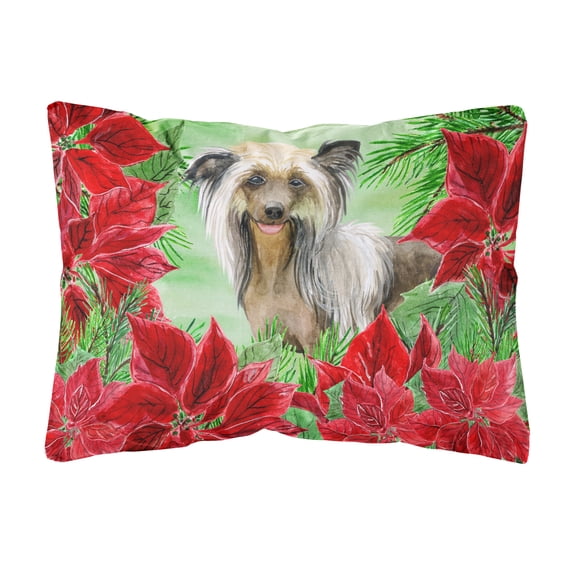 Chinese Crested Poinsettas Canvas Fabric Decorative Pillow