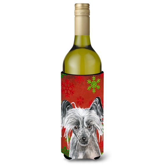 Chinese Crested Red Snowflakes Holiday Wine Bottle Hugger