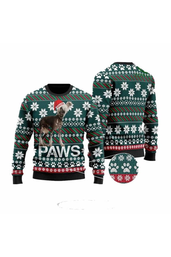 Chinese Crested Santa Printed Christmas Ugly Sweater