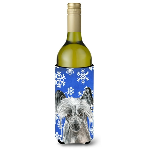 Chinese Crested Winter Snowflakes Wine Bottle Hugger