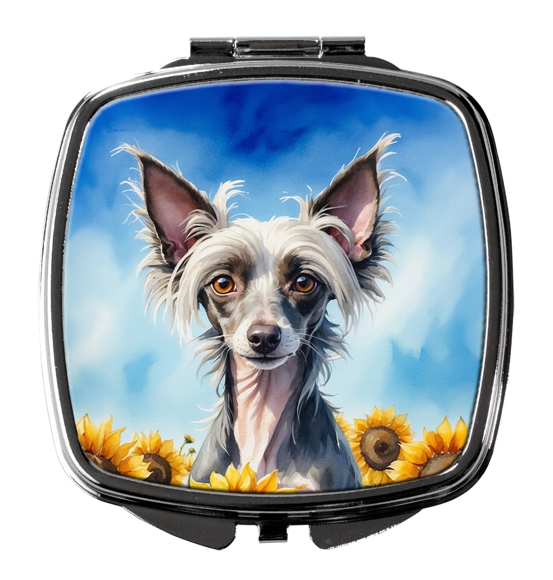 Chinese Crested in Sunflowers Compact Mirror 2.75 in x 3 in