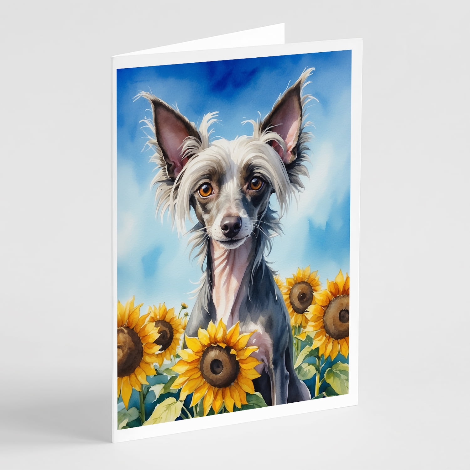 Chinese Crested in Sunflowers Greeting Cards Pack of 8 7 in x 5 in