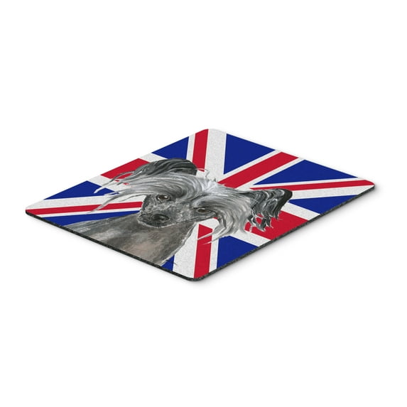 "Chinese Crested with English Union Jack British Flag Mouse Pad Hot Pad or Trivet"