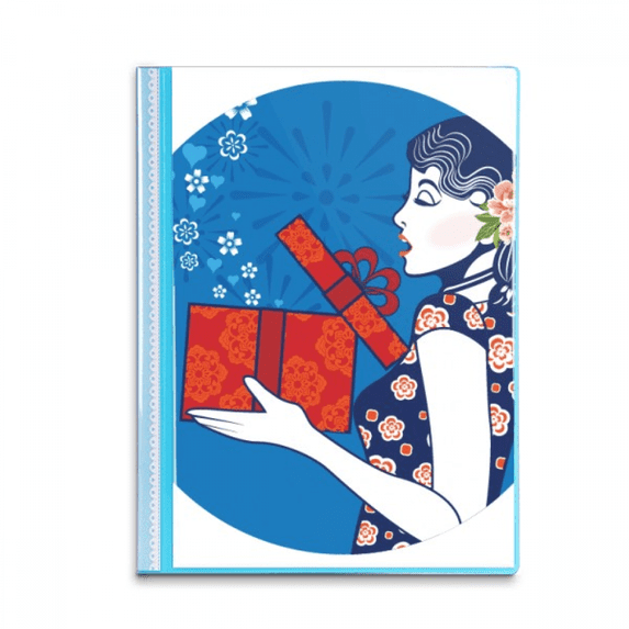 Chinese Culture Blue Woman Book Sheet Protectors Portfolio Binder Folder