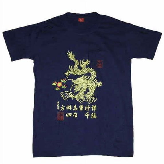 Chinese Culture Crewneck T Shirt Dragon Dark Blue (Asia M=US Small)
