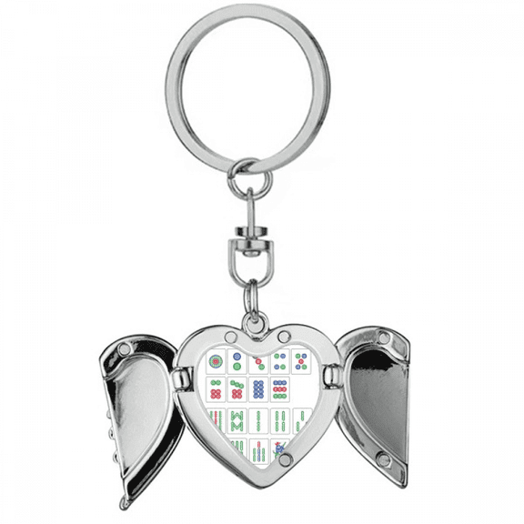 Chinese Culture Mahjong Chess Game Heart Angel Wing Key Chain Holder