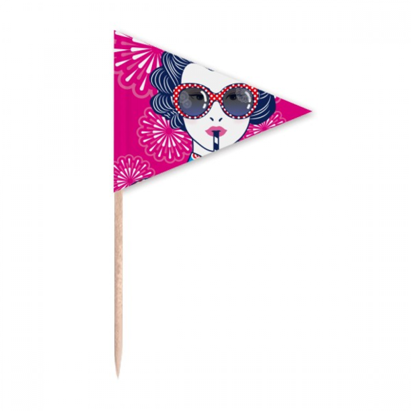Chinese Culture Red Woman Glasses Toothpick Triangle Cupcake Toppers Flag