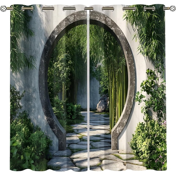 Chinese Curtains, Nordic Town Blackout Curtains for Bedroom, Thermal Grommet Geometric Arches Drapes for Living Room, Landscape Window Treatments, Natural Scenery Curtain-42"W x 45"L (Pack of 2)