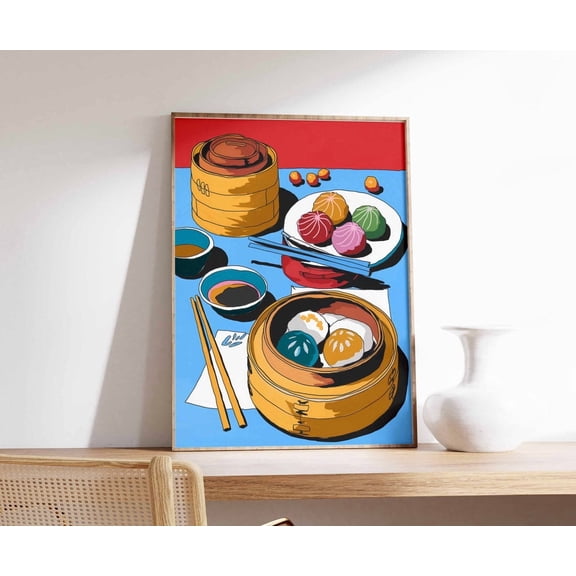 Chinese Dim Sum Dinner Table Kitchen Retro Food Illustration Art Print Unframed Paper Print