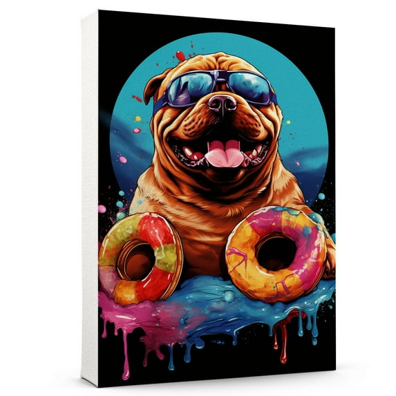 Chinese Dog Canvas Wall Art,Pet Canvas Painting Puppy Artwork,Colorful-Watercolor Original Artwork Print For Bedroom, Bathroom Wall Art decor