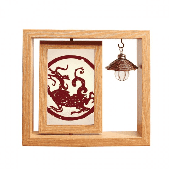 Chinese Dragon Animal Circle Portrait Wooden Rotating Picture Photo Frame 4x6