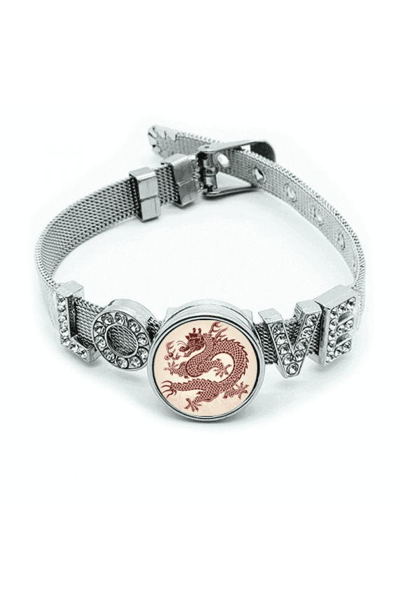 Chinese Dragon Animal Portrait Bracelet Wristband Crystal Love Adjustable Bangle