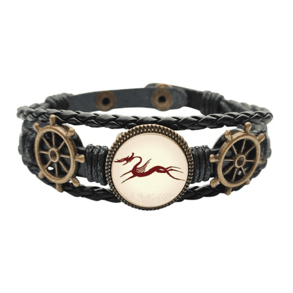 Chinese Dragon Animal Portrait Leather Braided Ocean Bracelet Wristband