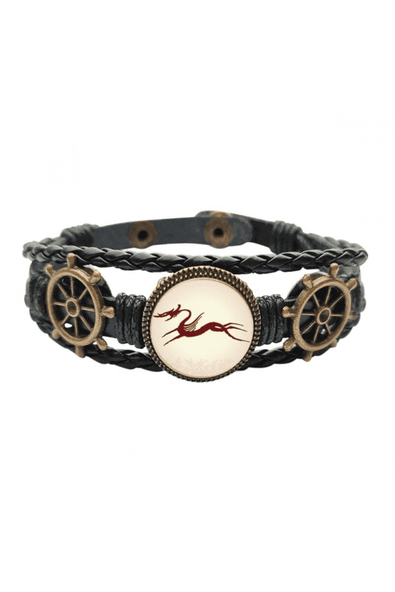 Chinese Dragon Animal Portrait Leather Braided Ocean Bracelet Wristband