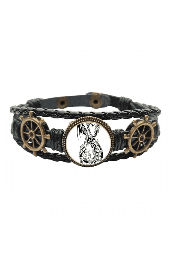 Chinese Dragon Animal Portrait Leather Braided Ocean Bracelet Wristband