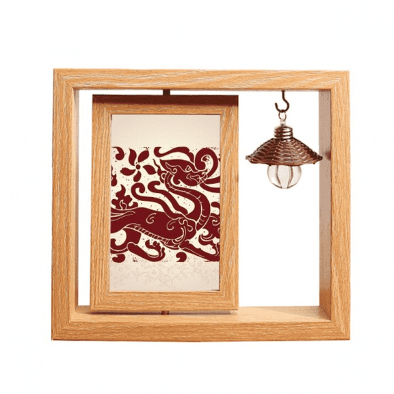 Chinese Dragon Animal Portrait Wooden Rotating Picture Photo Frame 4x6
