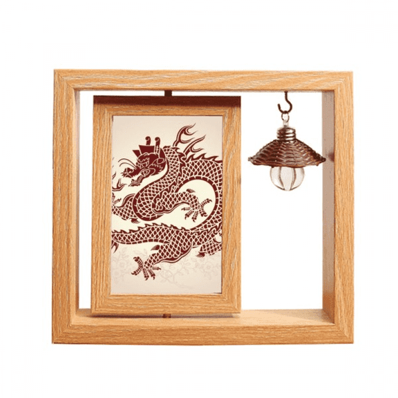 Chinese Dragon Animal Portrait Wooden Rotating Picture Photo Frame 4x6
