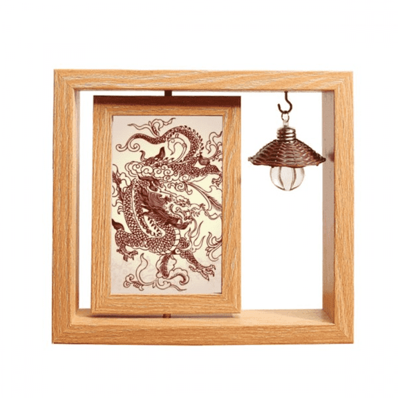 Chinese Dragon Animal Portrait Wooden Rotating Picture Photo Frame 4x6
