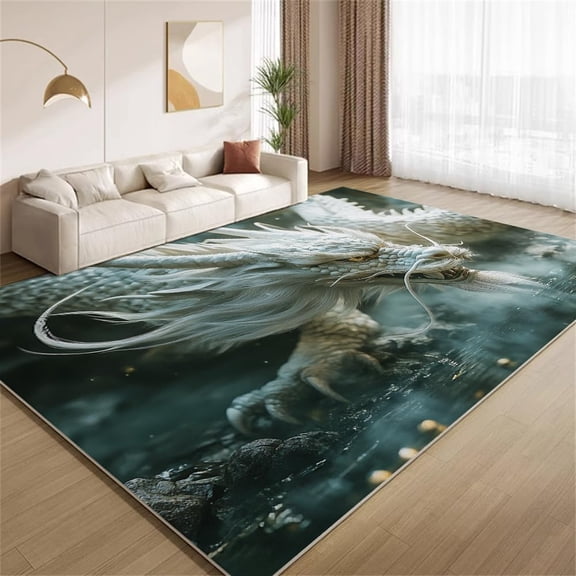 Chinese Dragon Area Rugs, Mythical Beast Pattern Carpet, Washable Non Slip Low Pile Soft Rug for Living Room Bedroom Office Decor Mat 3ftx5ft