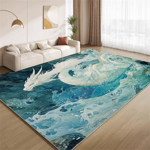 Chinese Dragon Area Rugs, Painted Landscape Pattern Carpet, Washable Non Slip Low Pile Soft Rug for Living Room Bedroom Kids Room Decor Mat 2ftx3ft