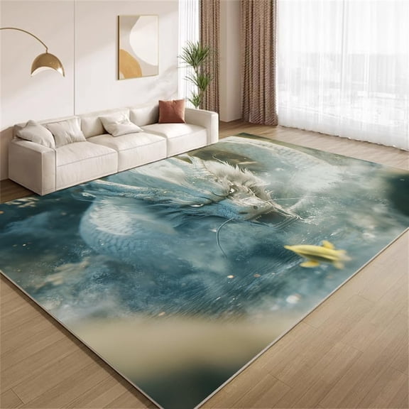 Chinese Dragon Area Rugs, Roaring Mythical Beast Pattern Carpet, Washable Non Slip Low Pile Soft Rug for Living Room Bedroom Decor Mat 5ftx8ft