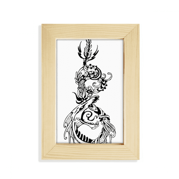 Chinese Dragon Bird Animal Desktop Display Photo Frame Picture Art Painting 5x7 inch