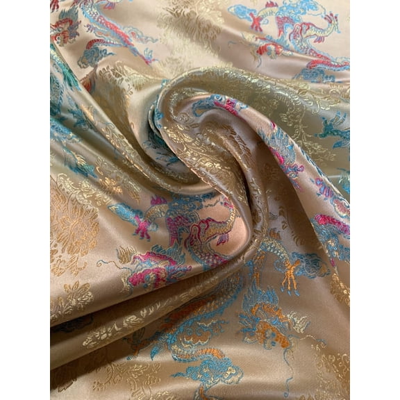 Burlap Fabric Chinese Dragon Brocade Banana - 44 to 45 Inch Wide Metallic Sheen Sold by the Yard