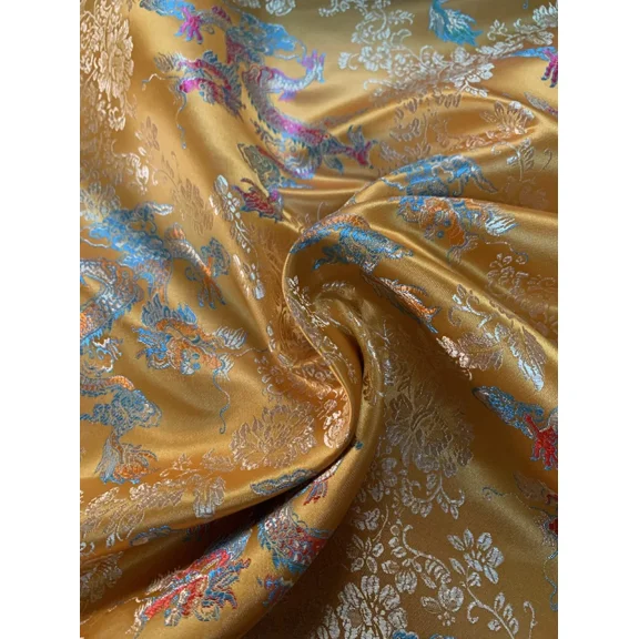 Burlap Fabrics Chinese Dragon Brocade Fabric Gold - 44 to 45 Inch Wide Metallic Sheen Sold by the Yard