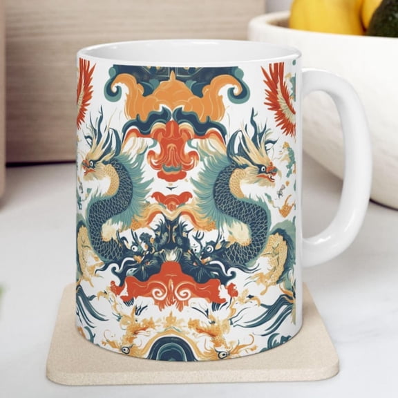 Chinese Dragon Coffee Mug Oriental Ceramic Drinkware.
