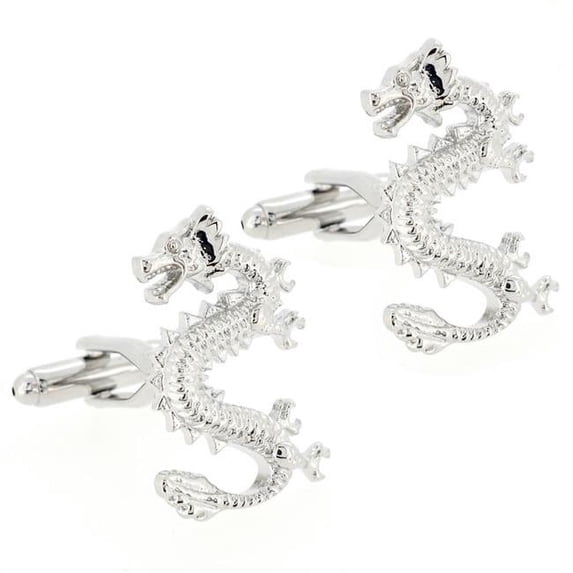 Chinese Dragon Cufflinks - Silver - 0.75 x 1.125 in.
