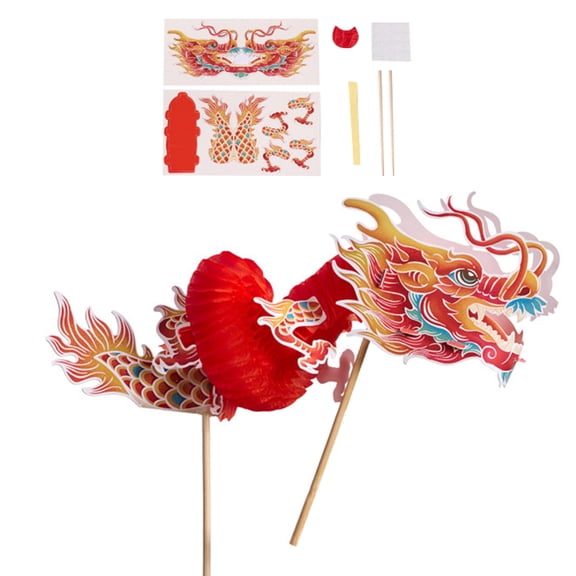Chinese Dragon Dance Assembly Toy Set Handmade 3D Dragon Paper Puppet Set for Children Adult School Kindergarten
