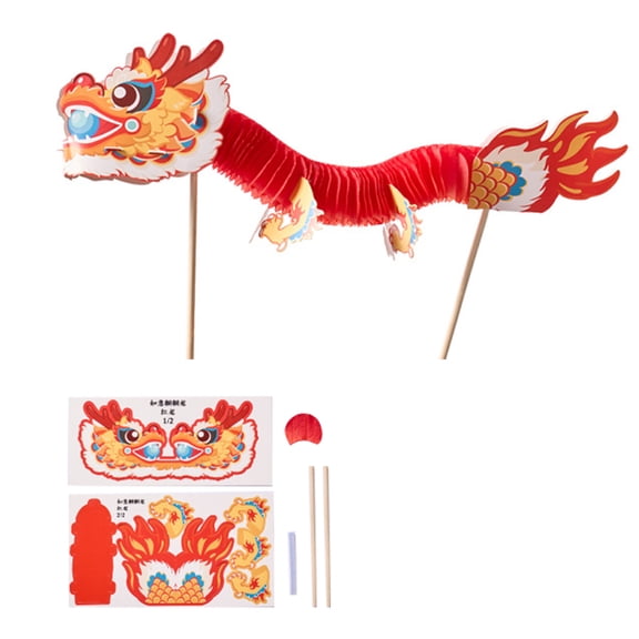 Chinese Dragon Dance Assembly Toy Set Handmade 3D Dragon Paper Puppet Set for Children Adult School Kindergarten