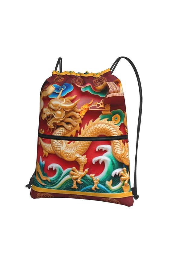 Chinese Dragon Drawstring Backpack Bag Water Resistant Yoga Shopping Cinch Bag Sackpack For Men Women
