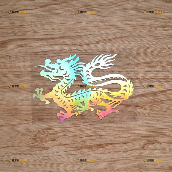 Chinese Dragon East Asian Dragon Sticker Decal Vinyl - Holographic Iridescent 6" - For Car Boat Laptop Cup No Background Die-cut 0214a5