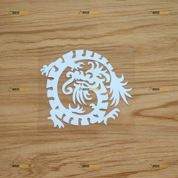 Chinese Dragon East Asian Dragon Sticker Decal Vinyl - White 4" - For Car Boat Laptop Cup No Background Die-cut