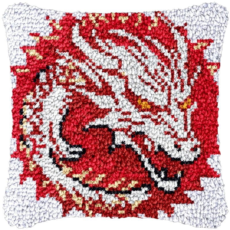 Chinese Dragon Latch Hook Pillow Cover Kits for DIY Cushion Cross Stitch Crochet Hooking Latch Hook Pillowcase Rug Kits with Preprinted Canvas Crochet Yarn Kits Needlework Crafts 17'' X 17''