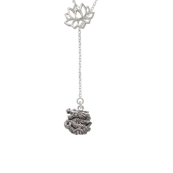 Chinese Dragon Lotus Lariat Necklace