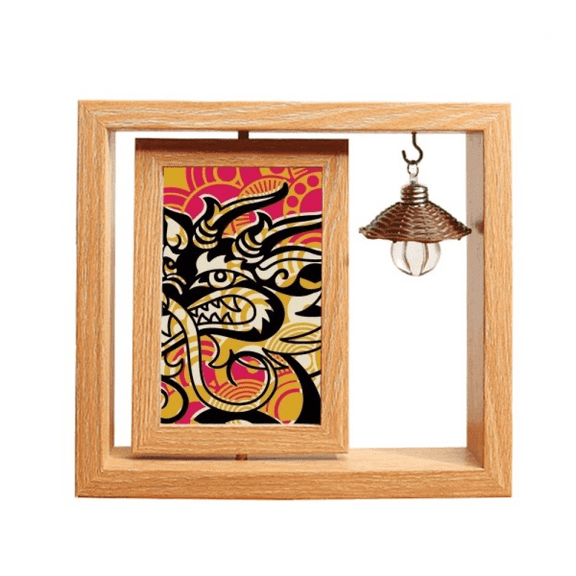 Chinese Dragon Pattern Asia Black Wooden Rotating Picture Photo Frame 4x6